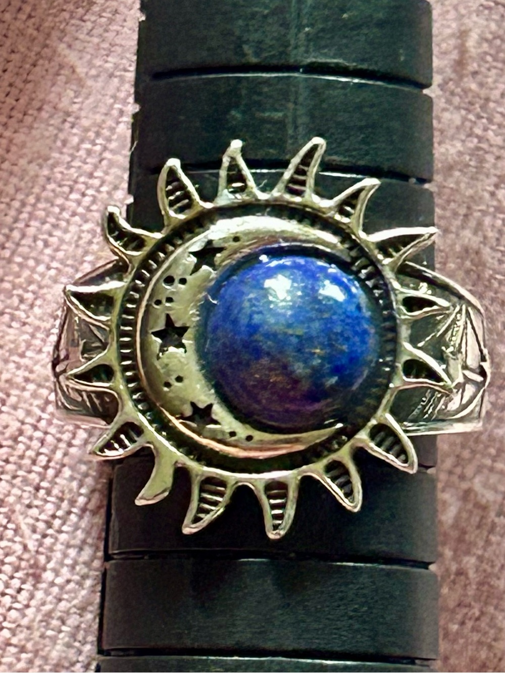 Sun Moon Stars S 925 Sterling Silver Blue Lapis Lazuli Ring Size Crystal New